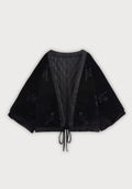 Veste Femme en Velours Noir | Élégante Kimono Matelassée d'Hiver avec Broderie de Grues 0