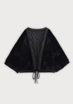 Veste Femme en Velours Noir | Élégante Kimono Matelassée d'Hiver avec Broderie de Grues 0