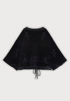 Veste Femme en Velours Noir | Élégante Kimono Matelassée d'Hiver avec Broderie de Grues 1