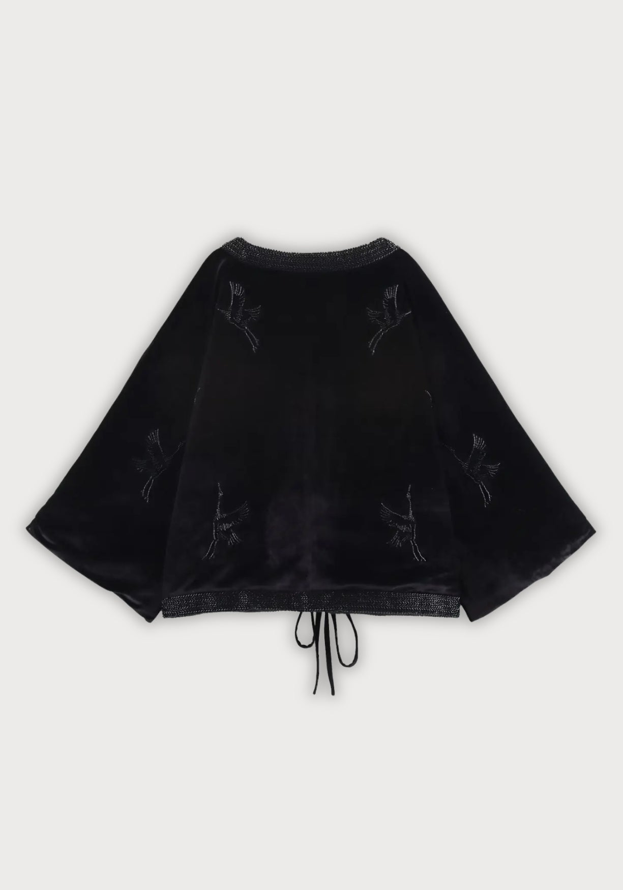 Veste Femme en Velours Noir | Élégante Kimono Matelassée d'Hiver avec Broderie de Grues 1