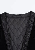 Veste Femme en Velours Noir | Élégante Kimono Matelassée d'Hiver avec Broderie de Grues 2