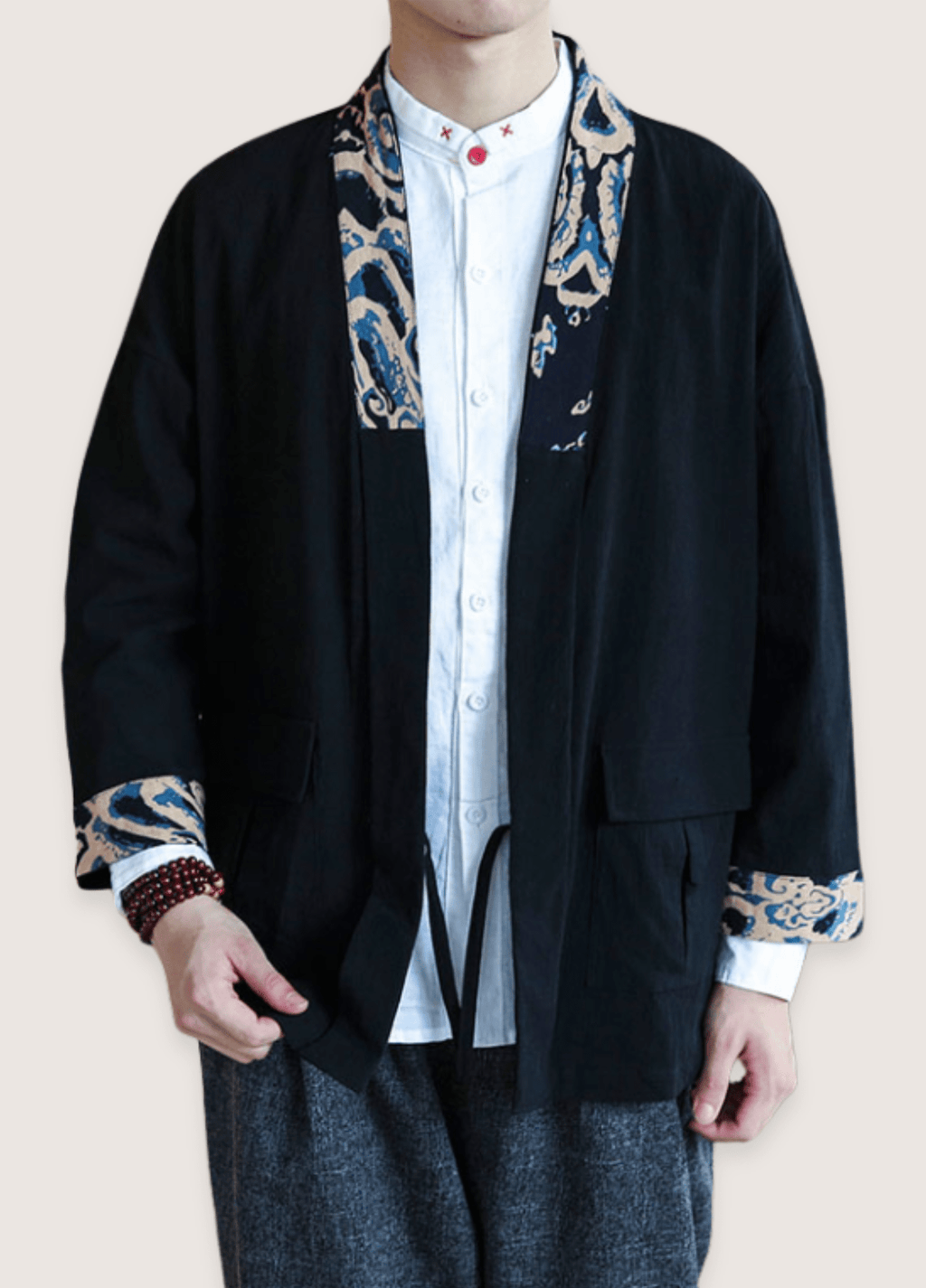 Veste Homme Polyester Kimono | Élégante Coupe Ample Décontractée 3