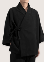 Veste Homme en Coton et Lin Noir | Élégante Veste Kimono Confortable 0