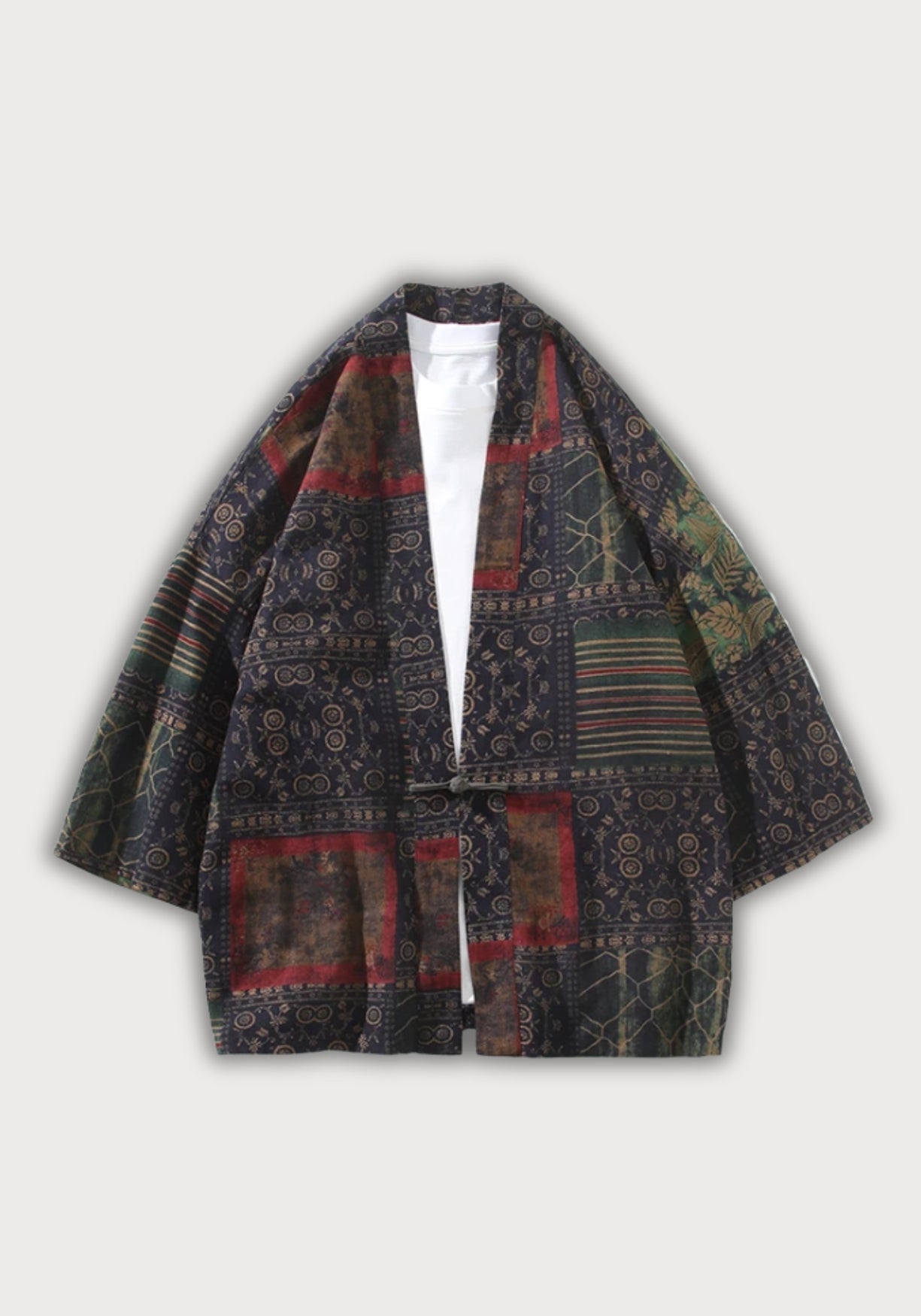 Veste Kimono Unisexe en Coton-Lin | Élégante Coupe Fluide en Patchwork 1