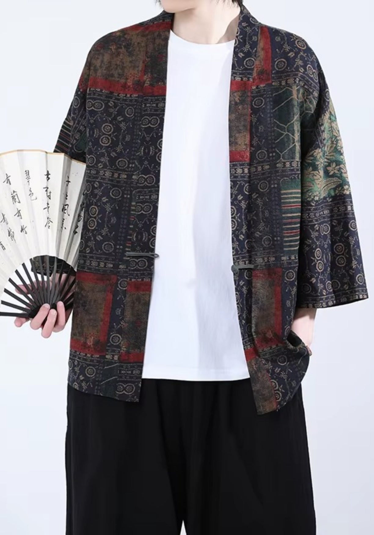 Veste Kimono Unisexe en Coton-Lin | Élégante Coupe Fluide en Patchwork 2