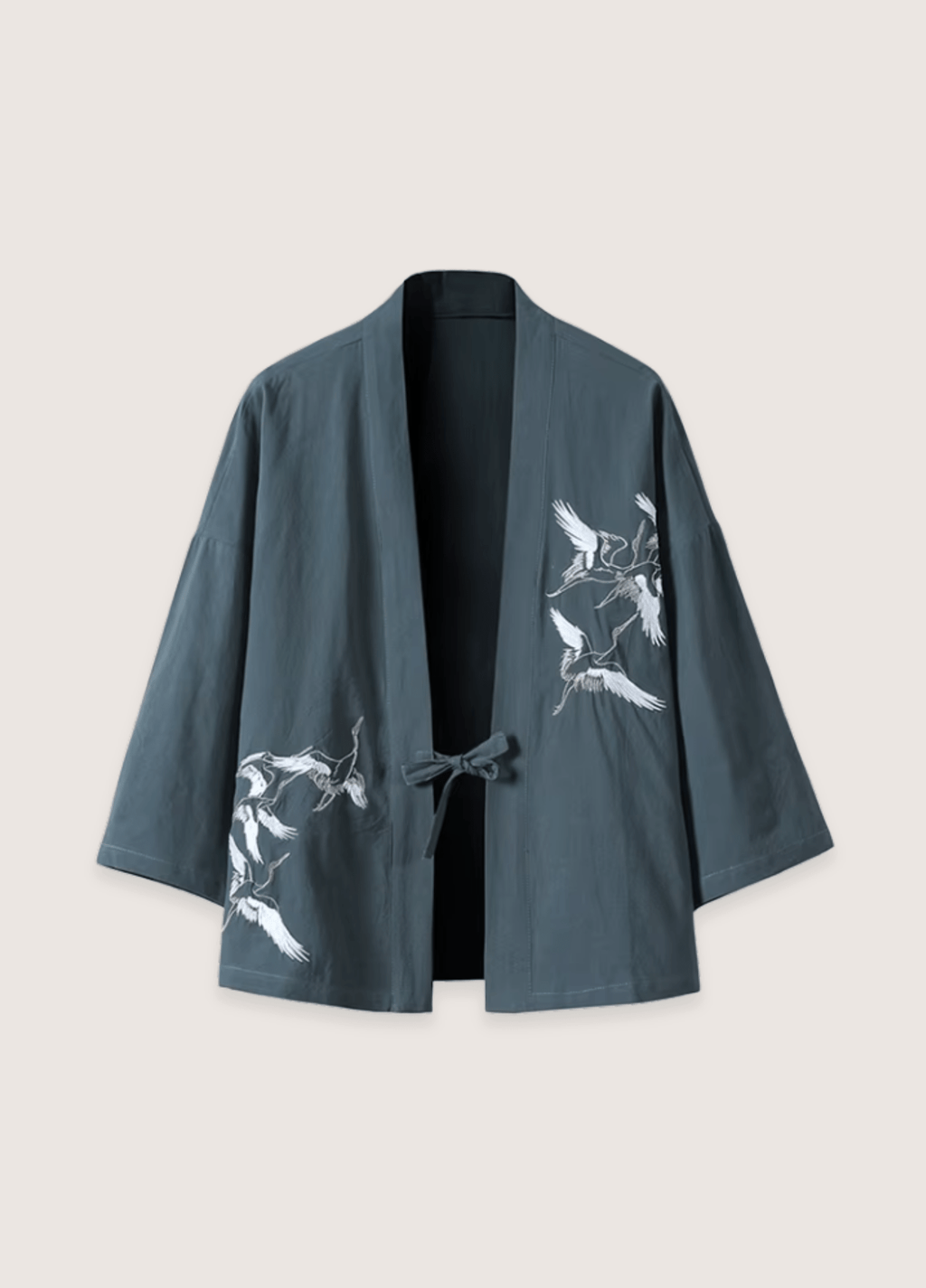 Veste Kimono Unisexe en Lin et Coton | Élégante Veste Japonaise Bleu Gris avec Broderies 0