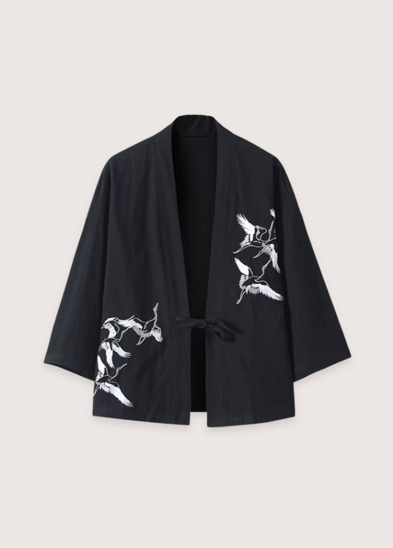 Veste Kimono Unisexe en Lin et Coton | Élégante Veste Japonaise Noire avec Broderies 0