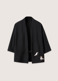 Veste Unisexe en Lin Noir | Élégante Veste Kimono avec Broderie 0