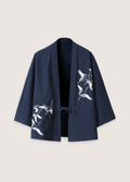 Veste Unisexe en Lin et Coton | Élégante Veste Kimono Bleu Marine 0