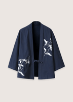 Veste Unisexe en Lin et Coton | Élégante Veste Kimono Bleu Marine 0