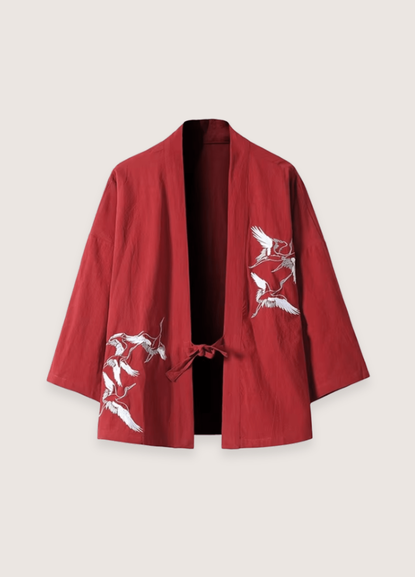 Veste Unisexe en Lin et Coton | Élégante Veste Kimono Rouge 0