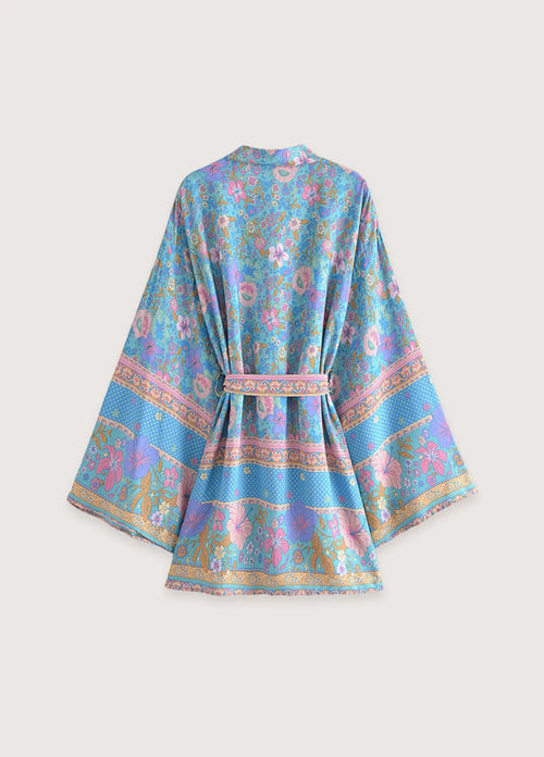Vêtement Femme Coton Kimono Court | Élégant Fleuri Style Bohème-Chic d'Été 1