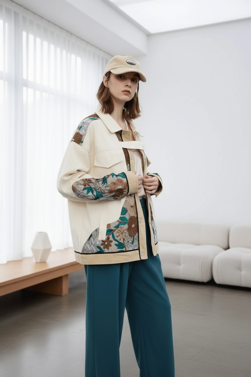 Femme blanche en kimono floral